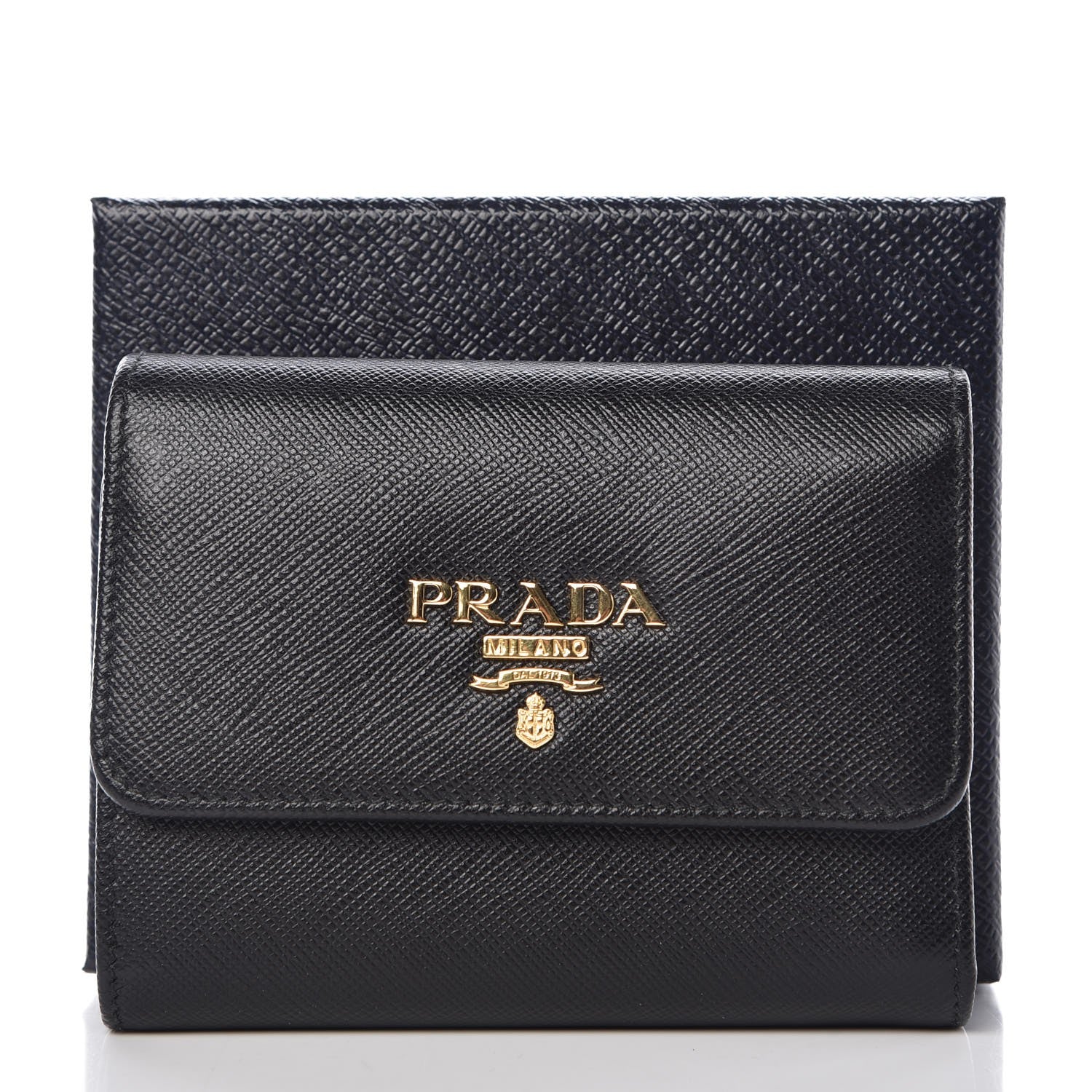 Prada Saffiano Metal Tri-Fold Wallet Black 7 of 7