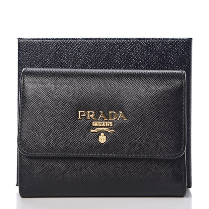 Prada Saffiano Metal Tri-Fold Wallet Black 7 of 7