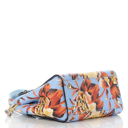 Burberry Soft Grain Calfskin Floral Print Small Buckle Tote Peony Rose Pale Blue Vibrant Orange 2 of 11