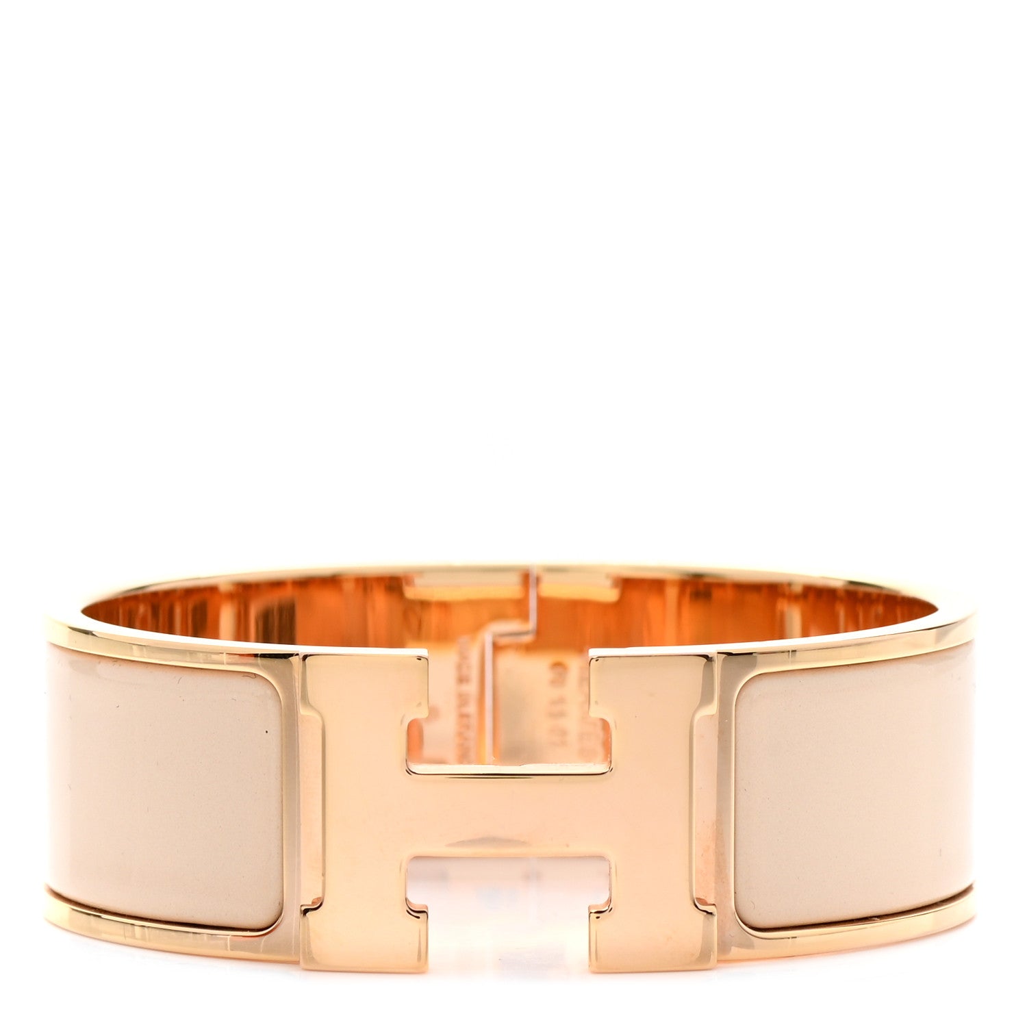 Hermes Enamel Wide Clic Clac H Bracelet PM Beige Nacre 1 of 5