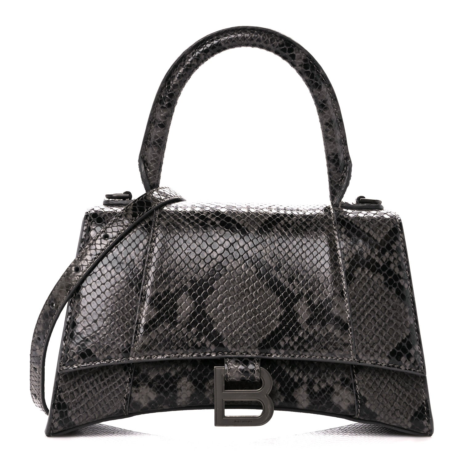 Balenciaga Shiny Calfskin Python Effect Small Hourglass Top Handle Bag Dark Grey Black 1 of 13