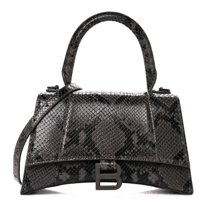 Balenciaga Shiny Calfskin Python Effect Small Hourglass Top Handle Bag Dark Grey Black 1 of 13