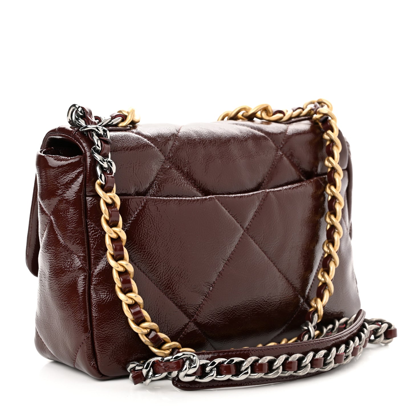Shiny Crumpled Calfskin Quilted Medium Chanel 19 Flap Burgundy