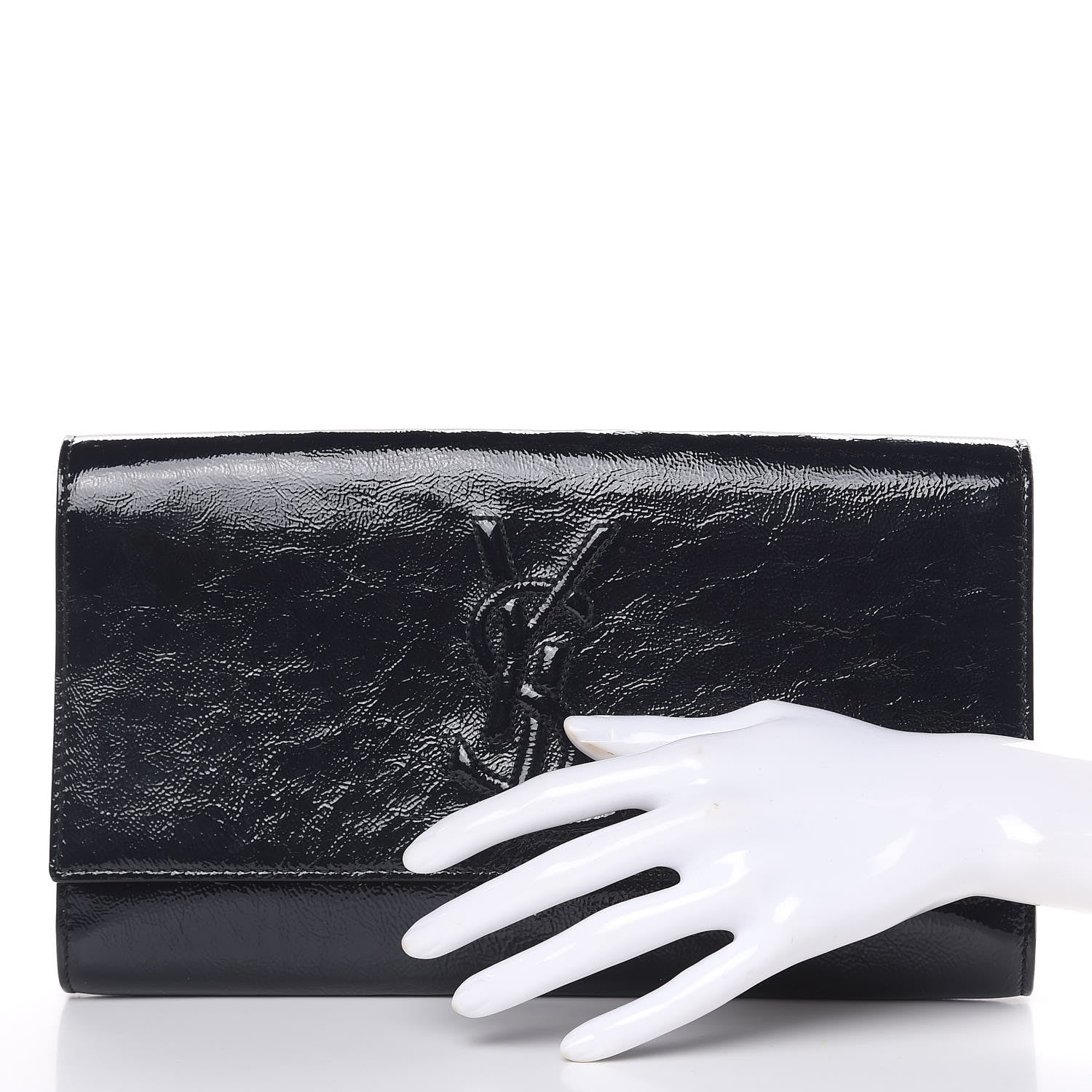 Saint Laurent Textured Patent Calfskin Large Belle De Jour Clutch Deep Marine 2 of 16