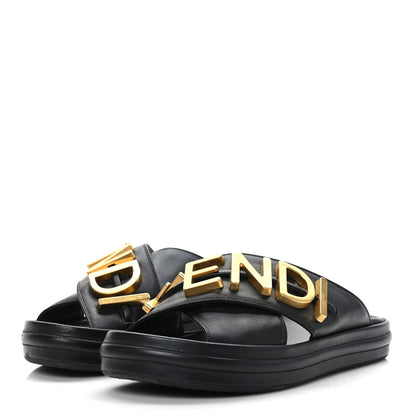 Fendi Vitello Womens Fendigraphy Slide Sandals 37 Black 3 of 8