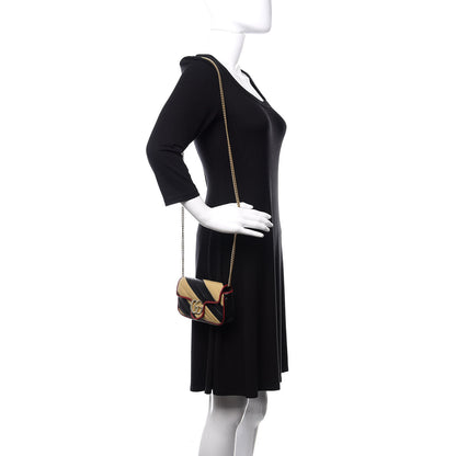 Gucci Vintage Effect Calfskin Matelasse Diagonal Striped Super Mini Torchon GG Marmont Shoulder Bag Black Beige 2 of 10