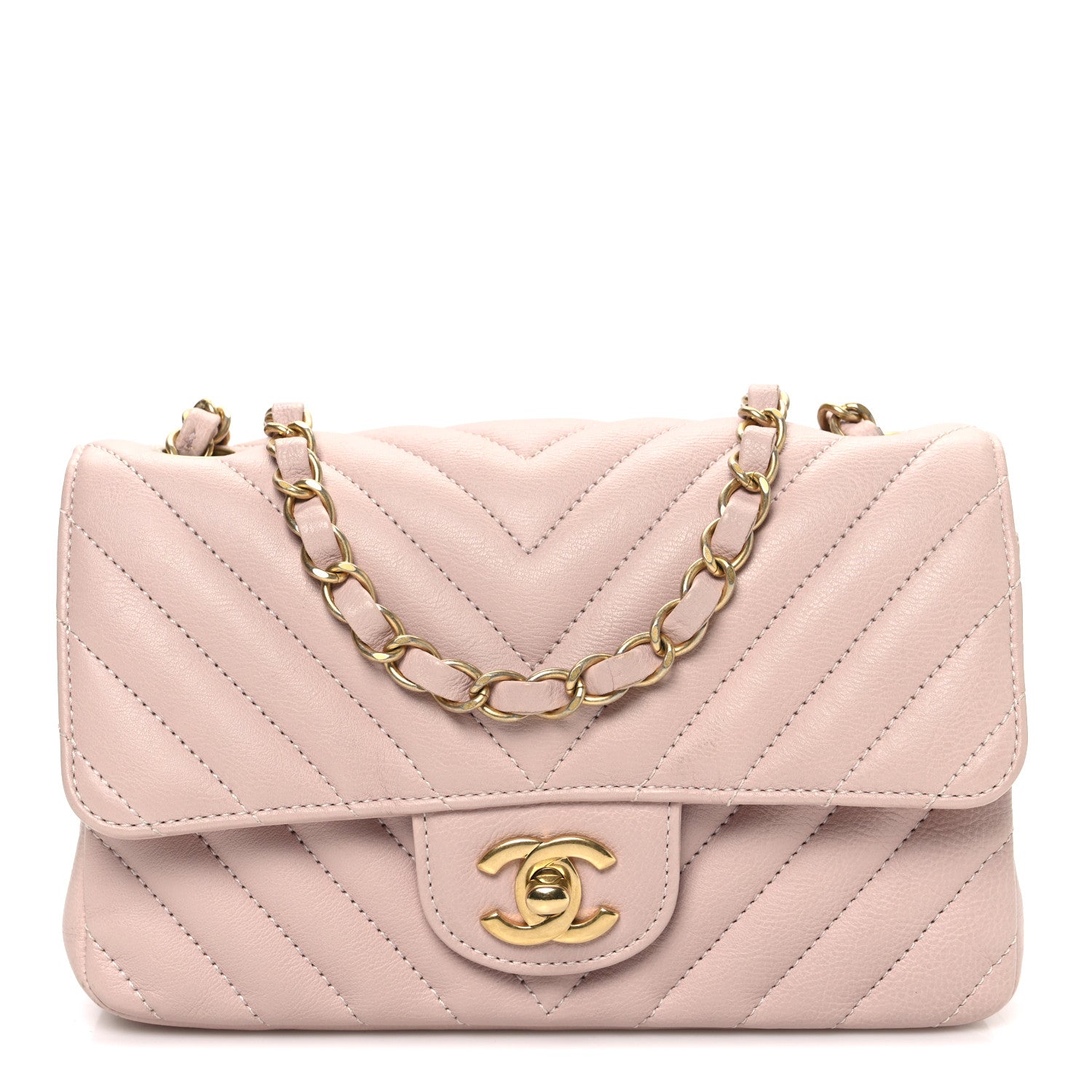 Chanel Calfskin Chevron Quilted Mini Rectangular Flap Light Pink 1 of 10