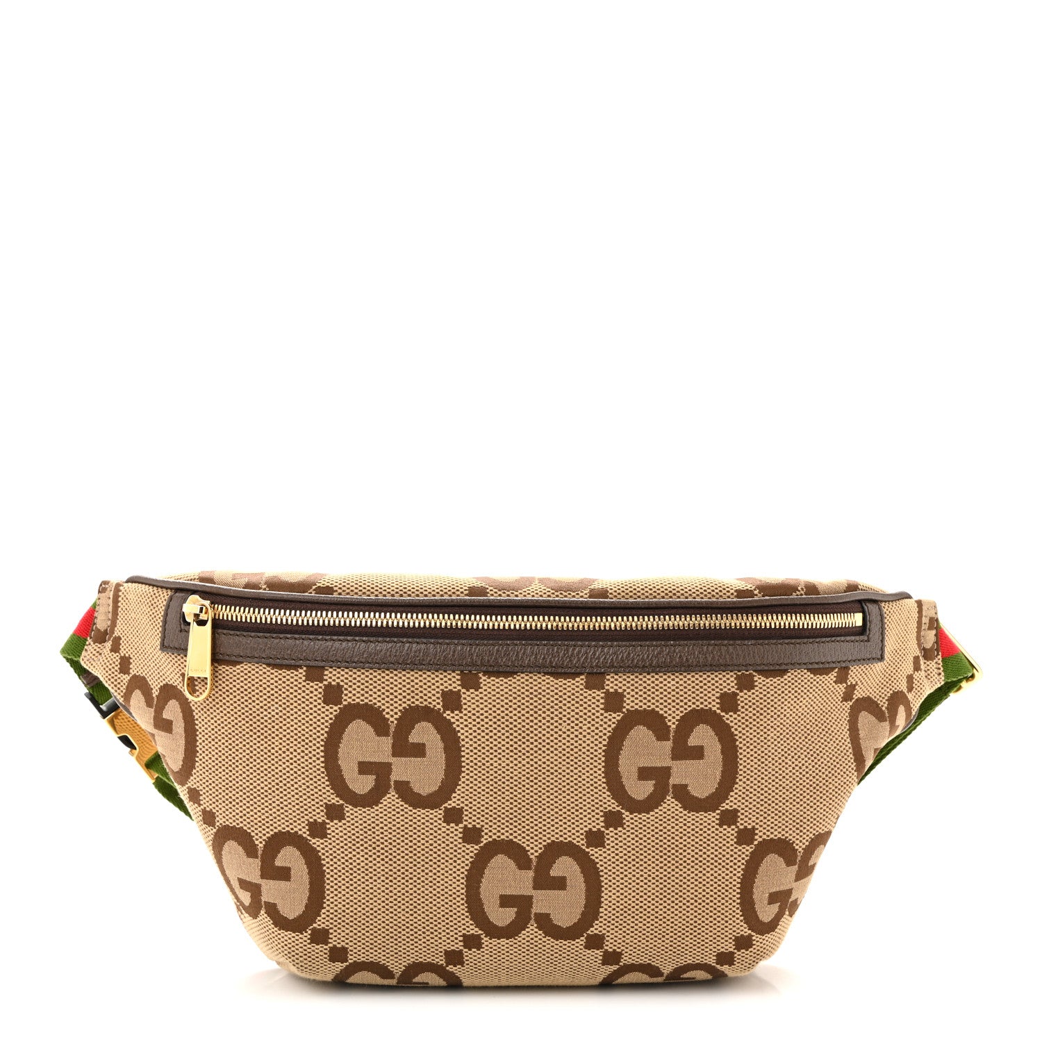 Gucci Monogram Jumbo GG Textured Dollar Calfskin Web Belt Bag Camel Ebony New Acero 1 of 10