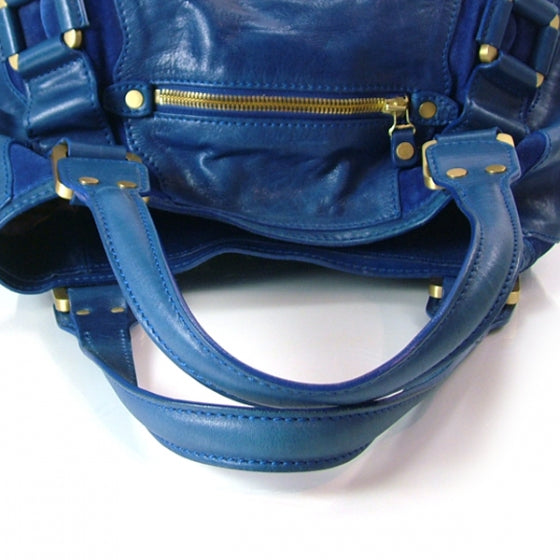 Leather Suede MAHALA Tote Purse Bag Blue