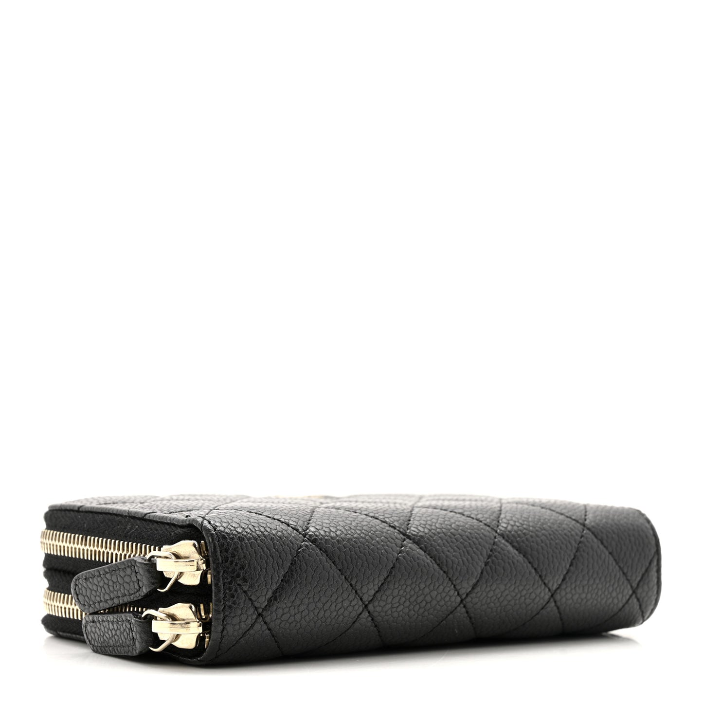 Caviar Quilted Large Gusset Double Zip Around Wallet Black