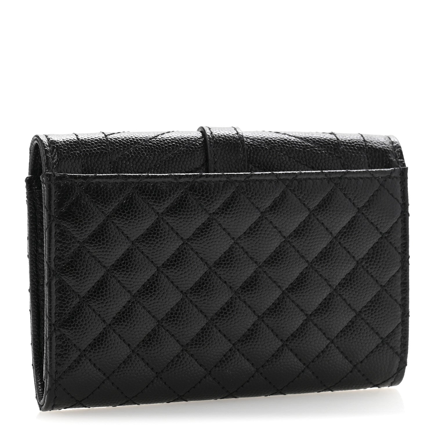 Saint Laurent Grain De Poudre Textured Mixed Matelasse Triquilt Small Monogram Envelope Wallet Black 3 of 9