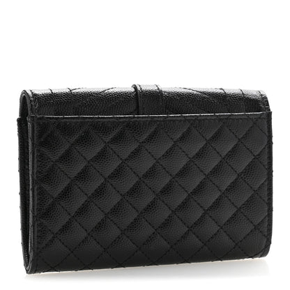 Saint Laurent Grain De Poudre Textured Mixed Matelasse Triquilt Small Monogram Envelope Wallet Black 3 of 9