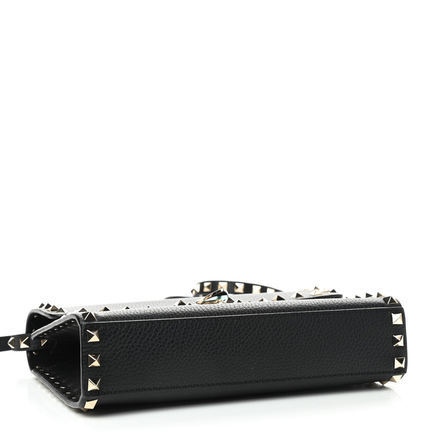 Pebbled Calfskin Medium Rockstud Flip Lock Crossbody Bag Black