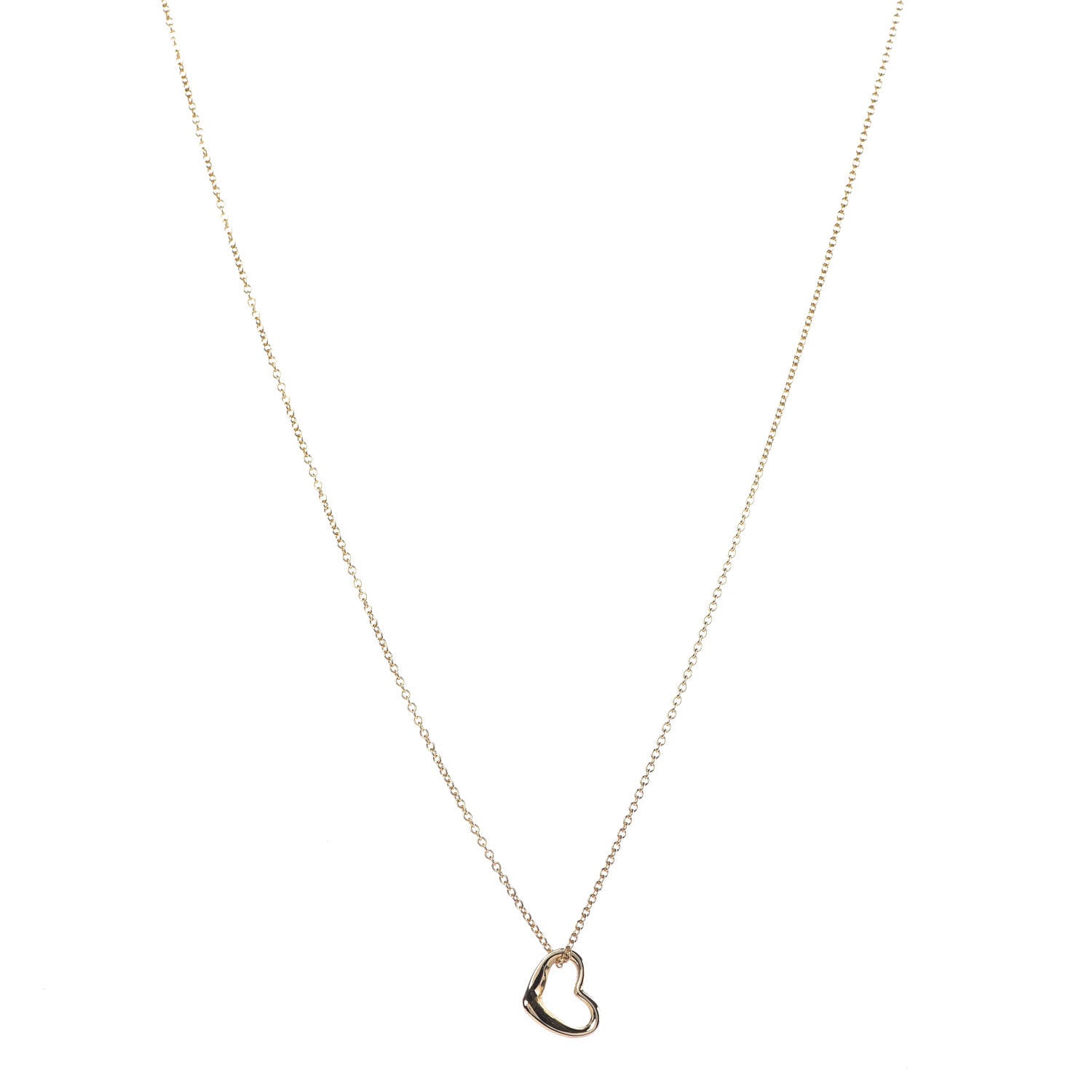 Tiffany 18K Yellow Gold 11mm Elsa Peretti Open Heart Pendant Necklace 1 of 8