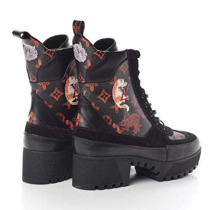 Louis Vuitton Suede Calfskin Catogram Laureate Platform Desert Boots 41 Black Marron 4 of 7