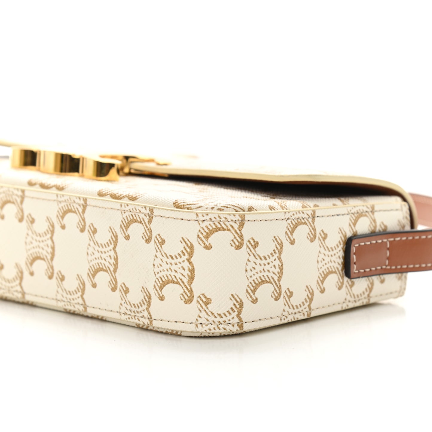 Canvas Calfskin Triomphe Shoulder Bag White