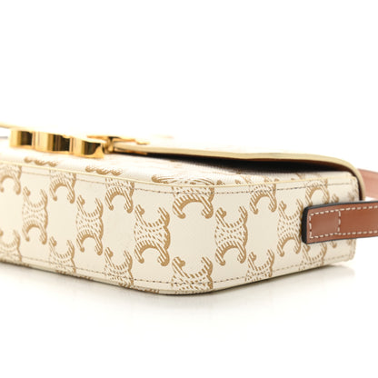 Celine Canvas Calfskin Triomphe Shoulder Bag White 9 of 10