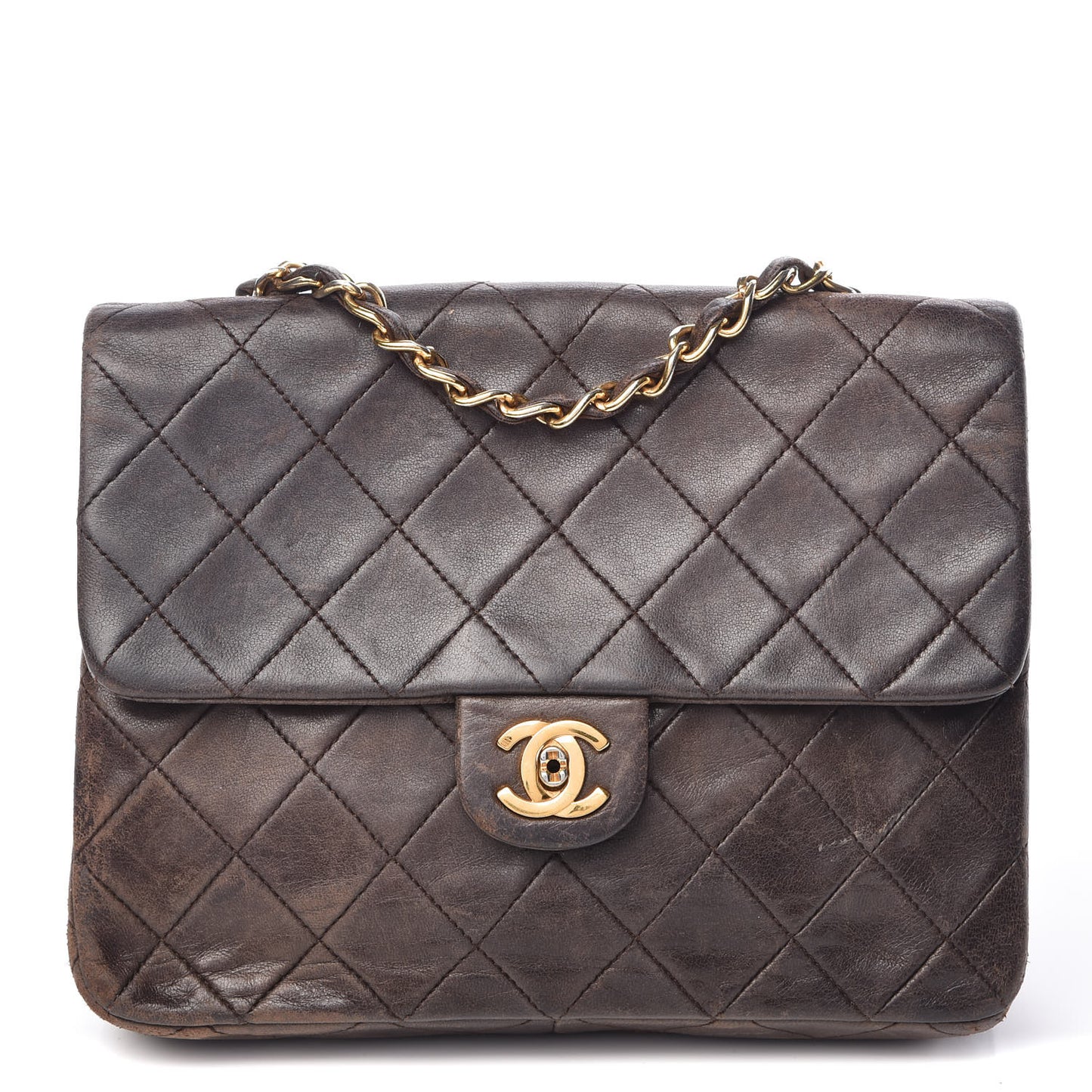 Lambskin Quilted Mini Square Flap Brown