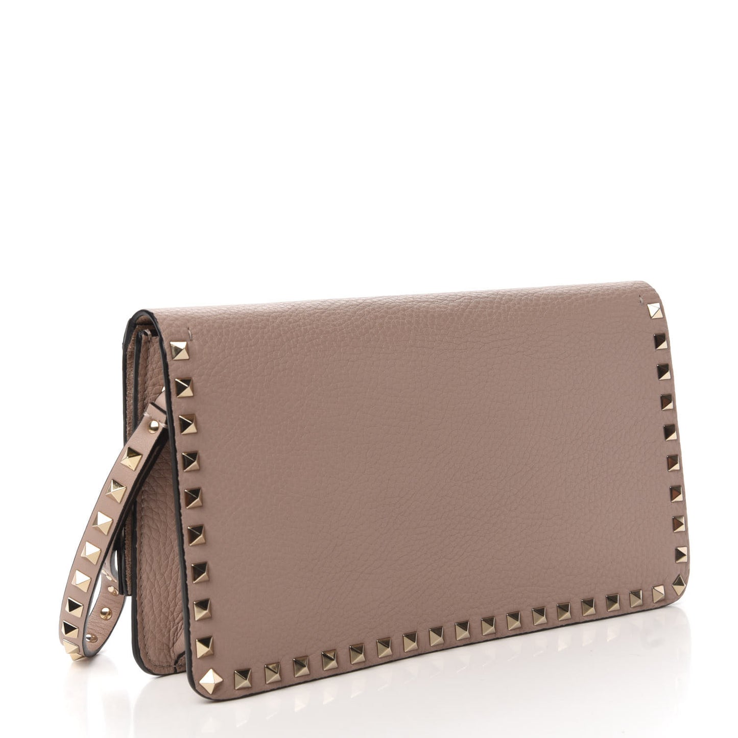 Pebble Calfskin Rockstud Side Slip Wristlet Clutch Poudre