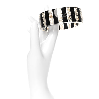Chanel Resin Pearl Striped CC Cuff  Black White 2 of 4
