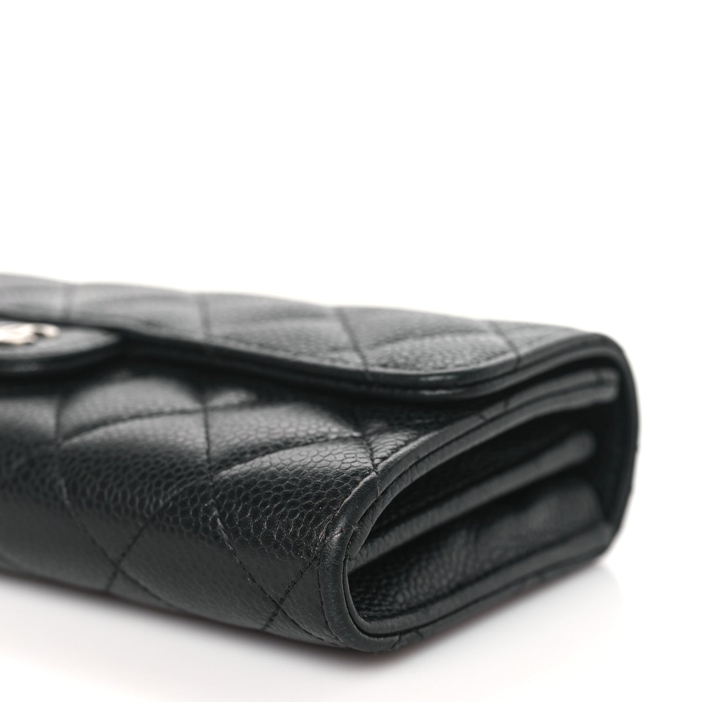 Caviar Quilted Large Gusset Flap Wallet Black