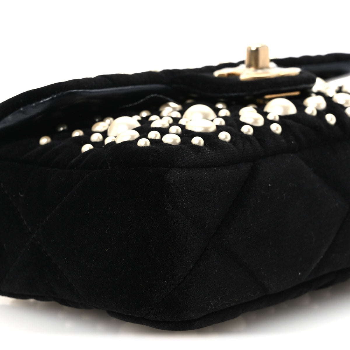 Velvet Pearl Mini Flap Bag Black