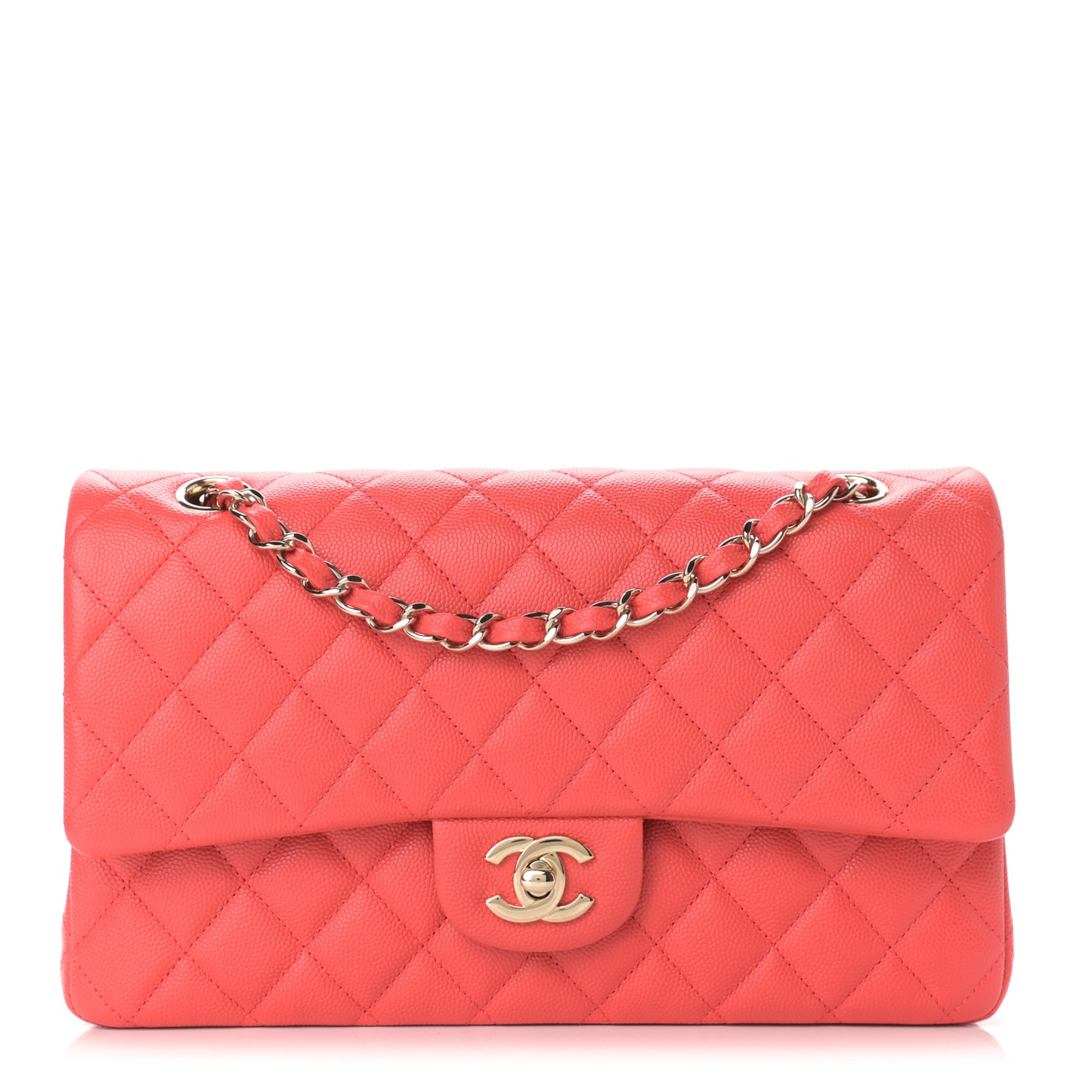 Caviar Quilted Medium Double Flap Red