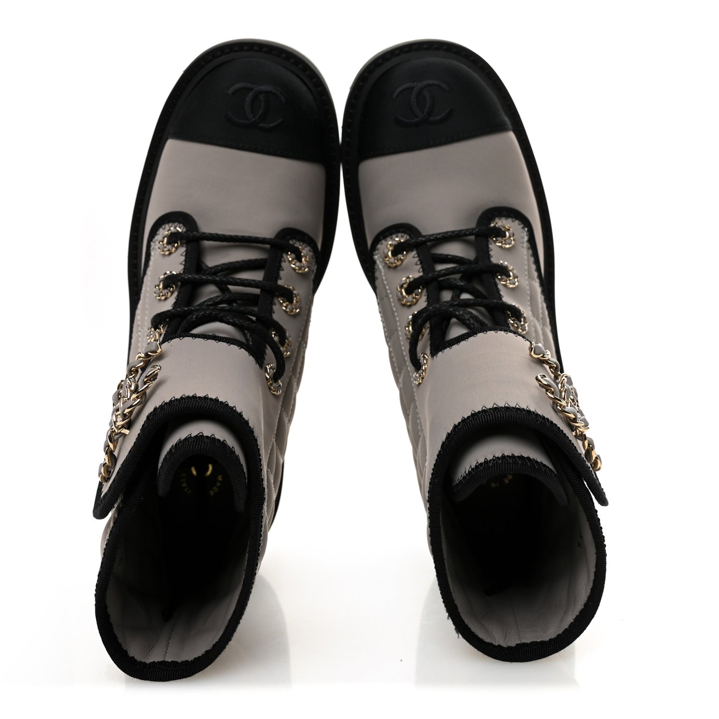 Fabric Grosgrain Quilted Cap Toe Lace Up Combat Boots 36 Gray