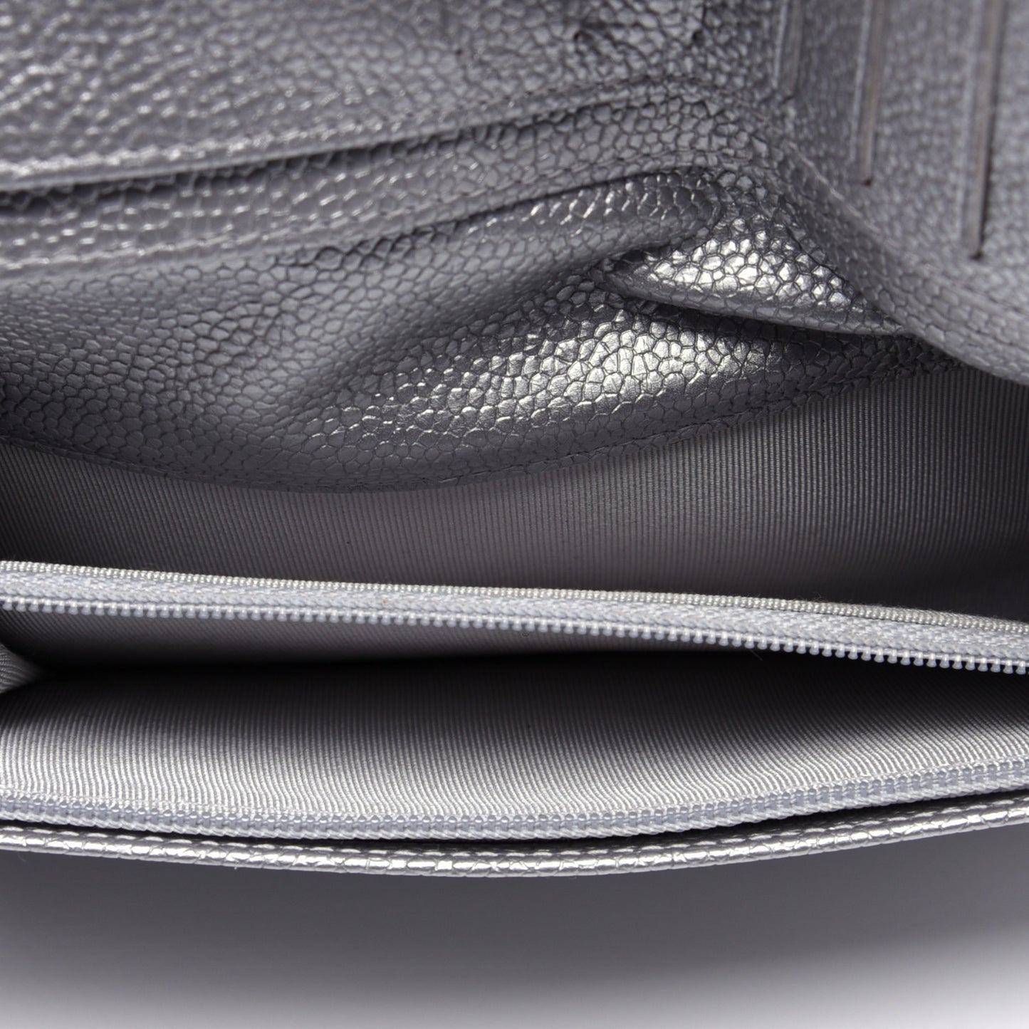 Metallic Caviar Quilted Yen Wallet Silver