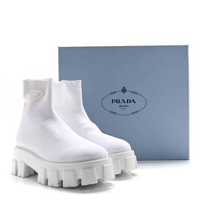 Prada Knit Rubber Triangle Logo Monolith 55mm Ankle Boots 38 Bianco 9 of 9