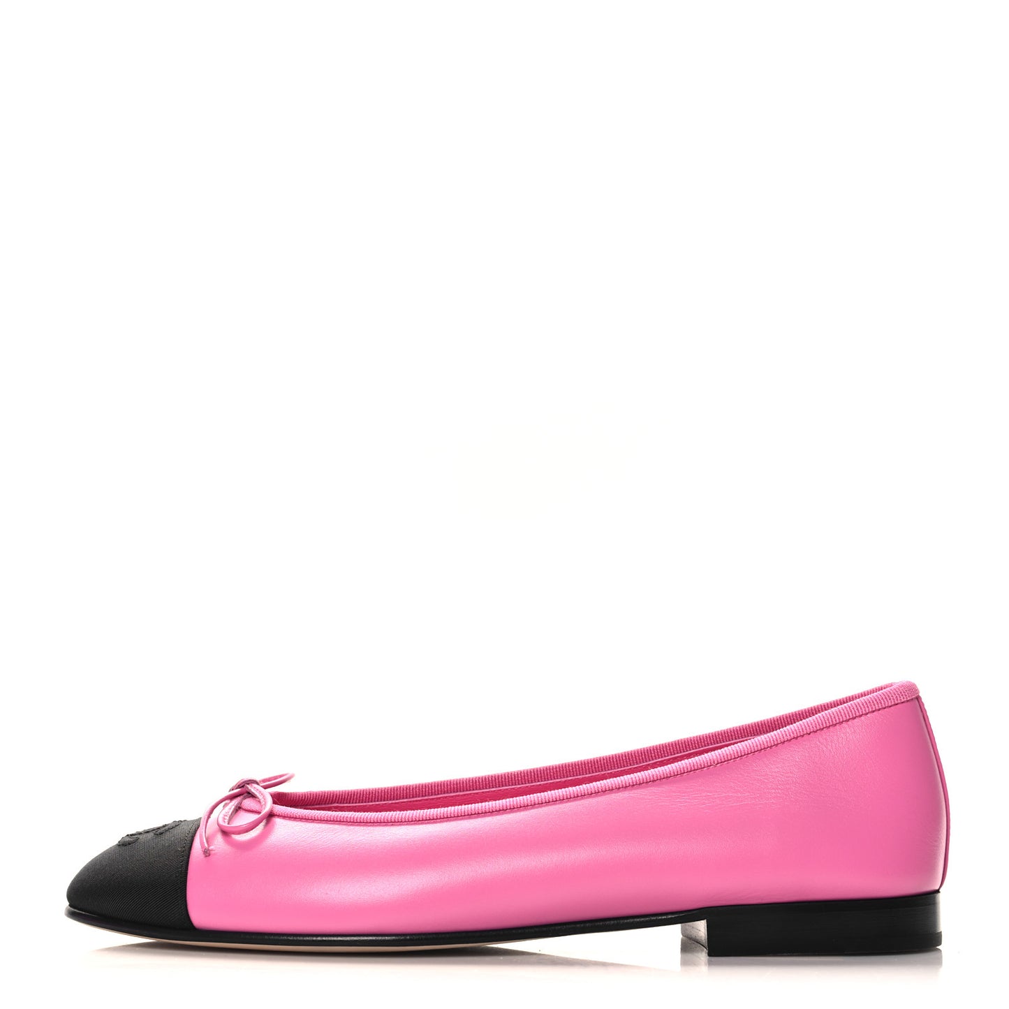Calfskin Grosgrain Cap Toe CC Ballerina Flats 39 Pink Black