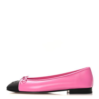 Chanel Calfskin Grosgrain Cap Toe CC Ballerina Flats 39 Pink Black 1 of 10