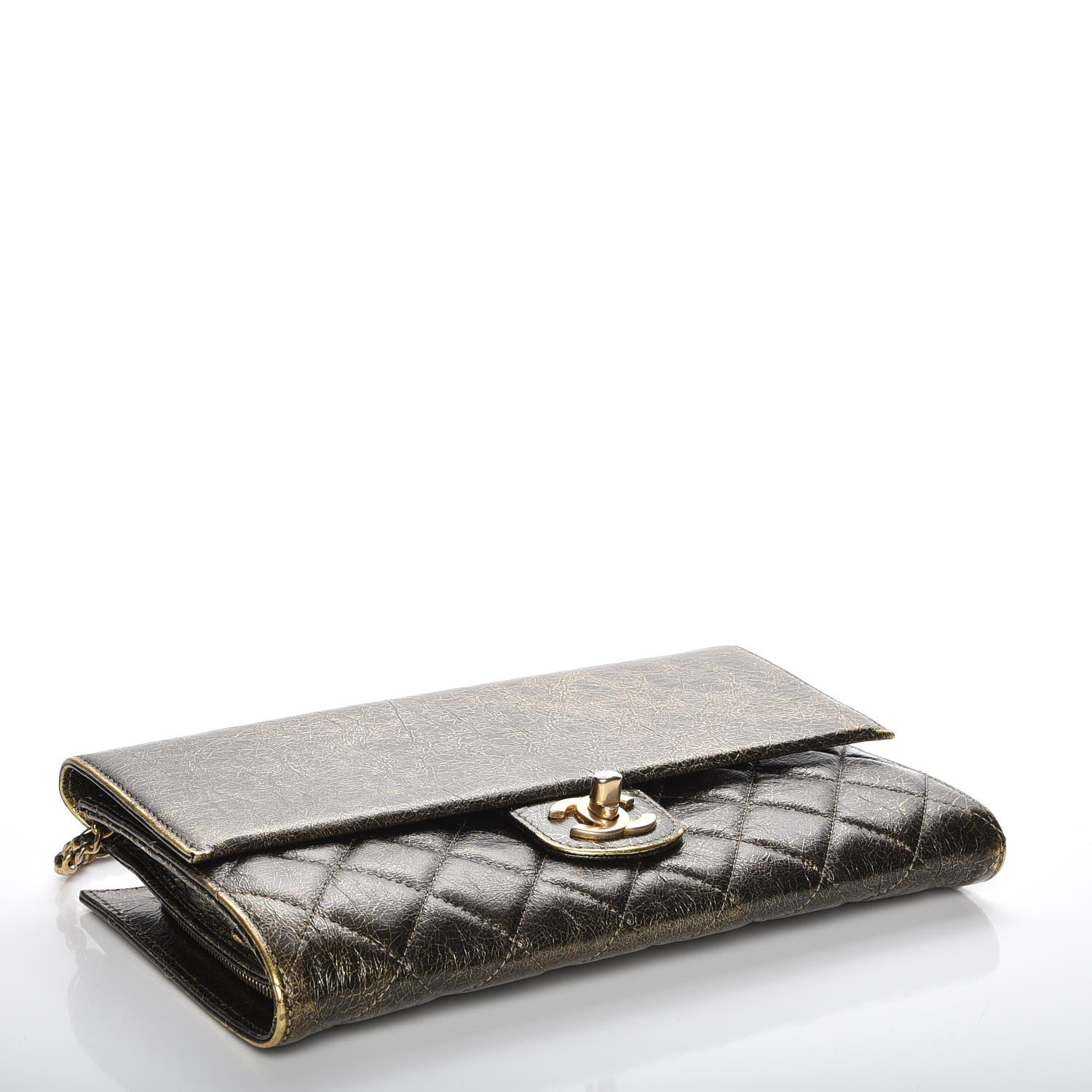 Chanel Cracked Metallic Calfskin Quilted Zip Away Chain Clutch Gold 4 of 8