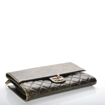 Chanel Cracked Metallic Calfskin Quilted Zip Away Chain Clutch Gold 4 of 8