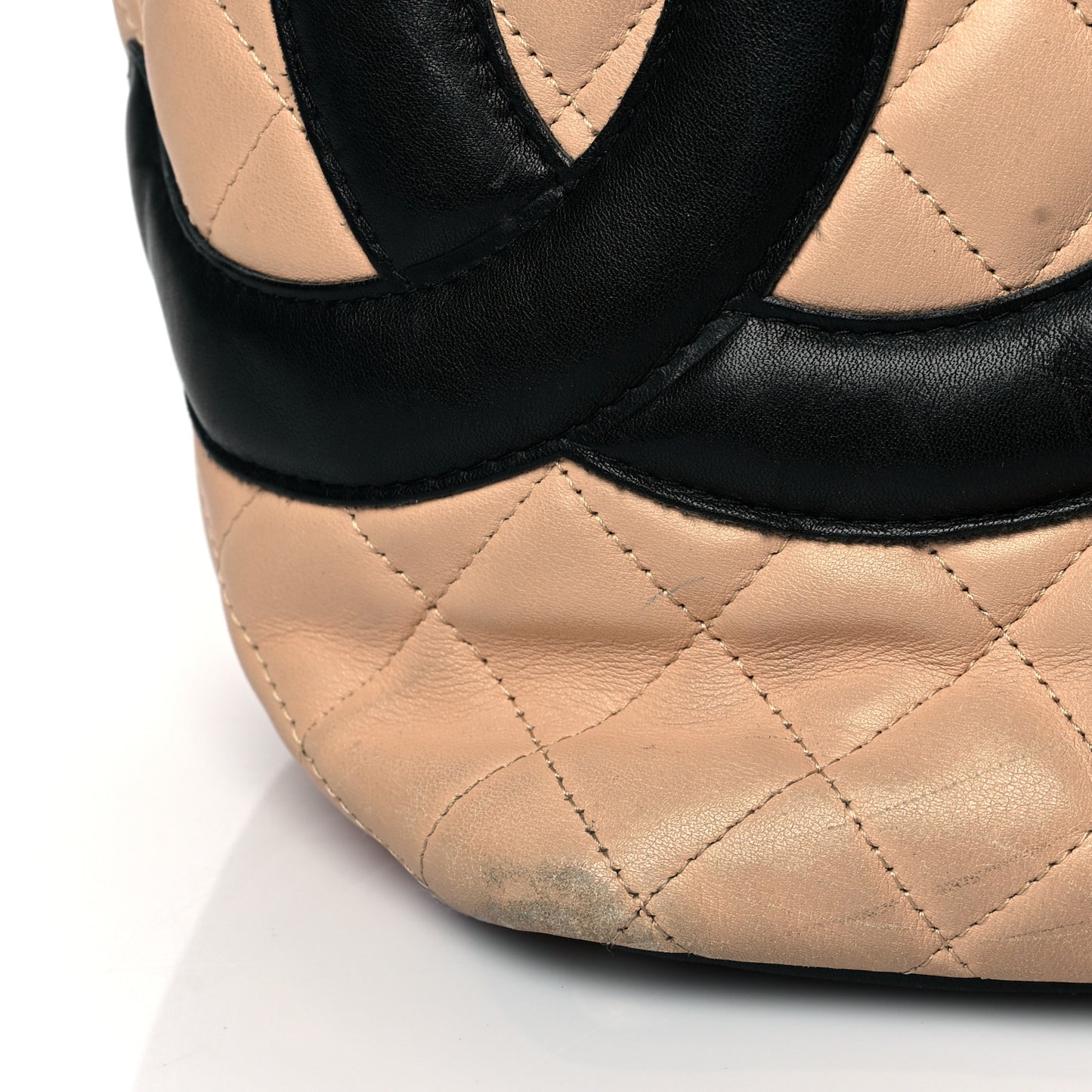 Calfskin Quilted Large Cambon Tote Beige Black