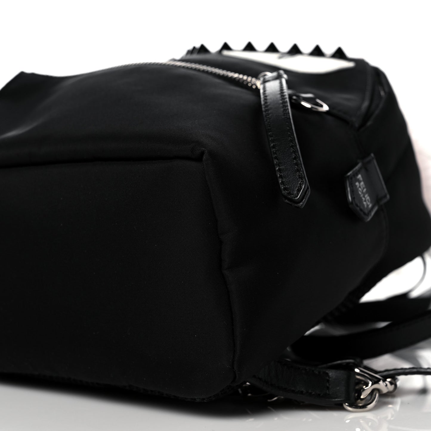 Nylon Vitello Elite Fox Goat Fur Monster Eyes Studded Mini Backpack Black Peonia Multicolor