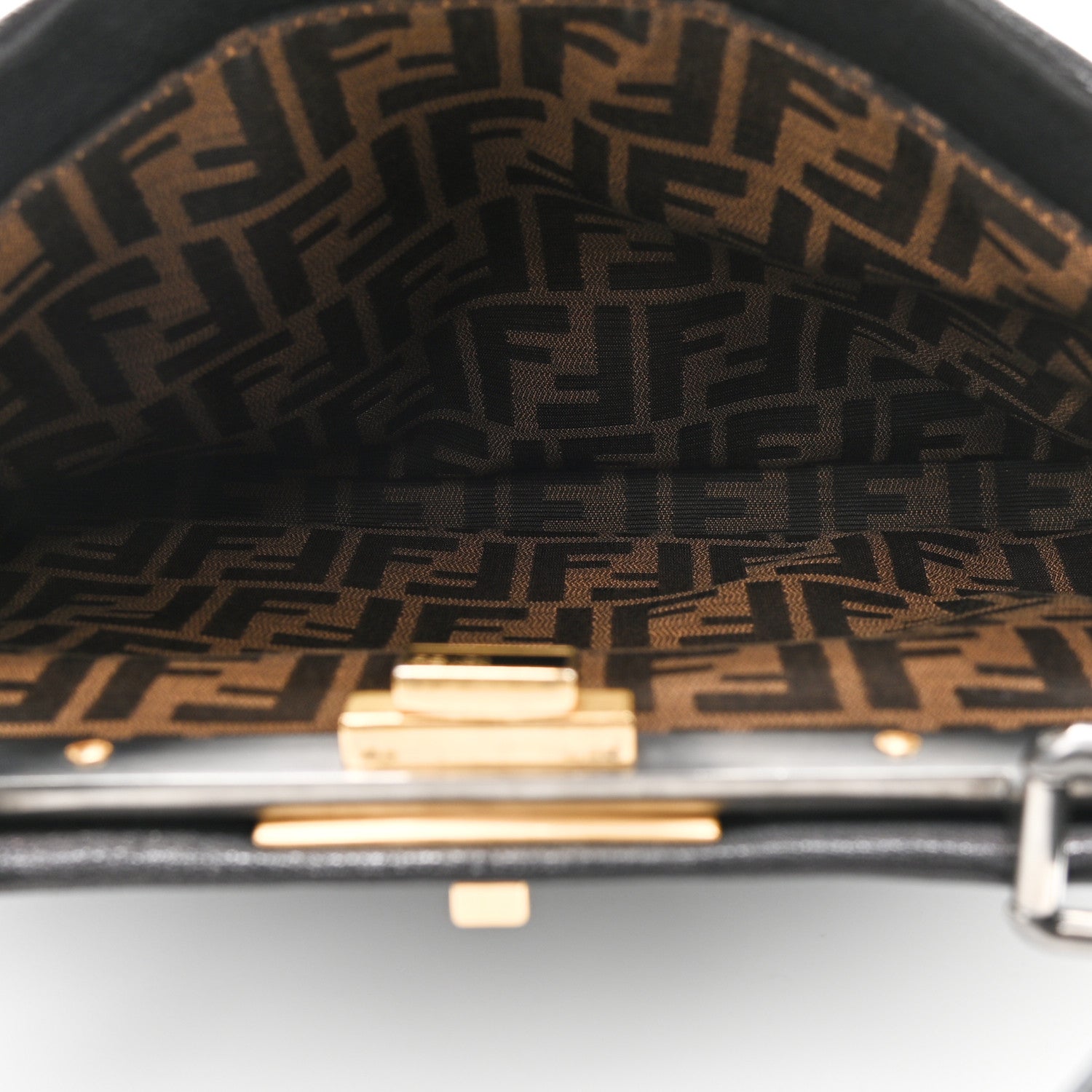 Fendi Goatskin Zucca Medium Peekaboo Iconic Satchel Black Tobacco 5 of 14