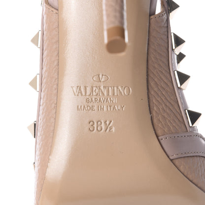 Valentino Garavani Pebbled Calfskin Rockstud Ankle Strap 100mm Pumps 38.5 Poudre 8 of 10