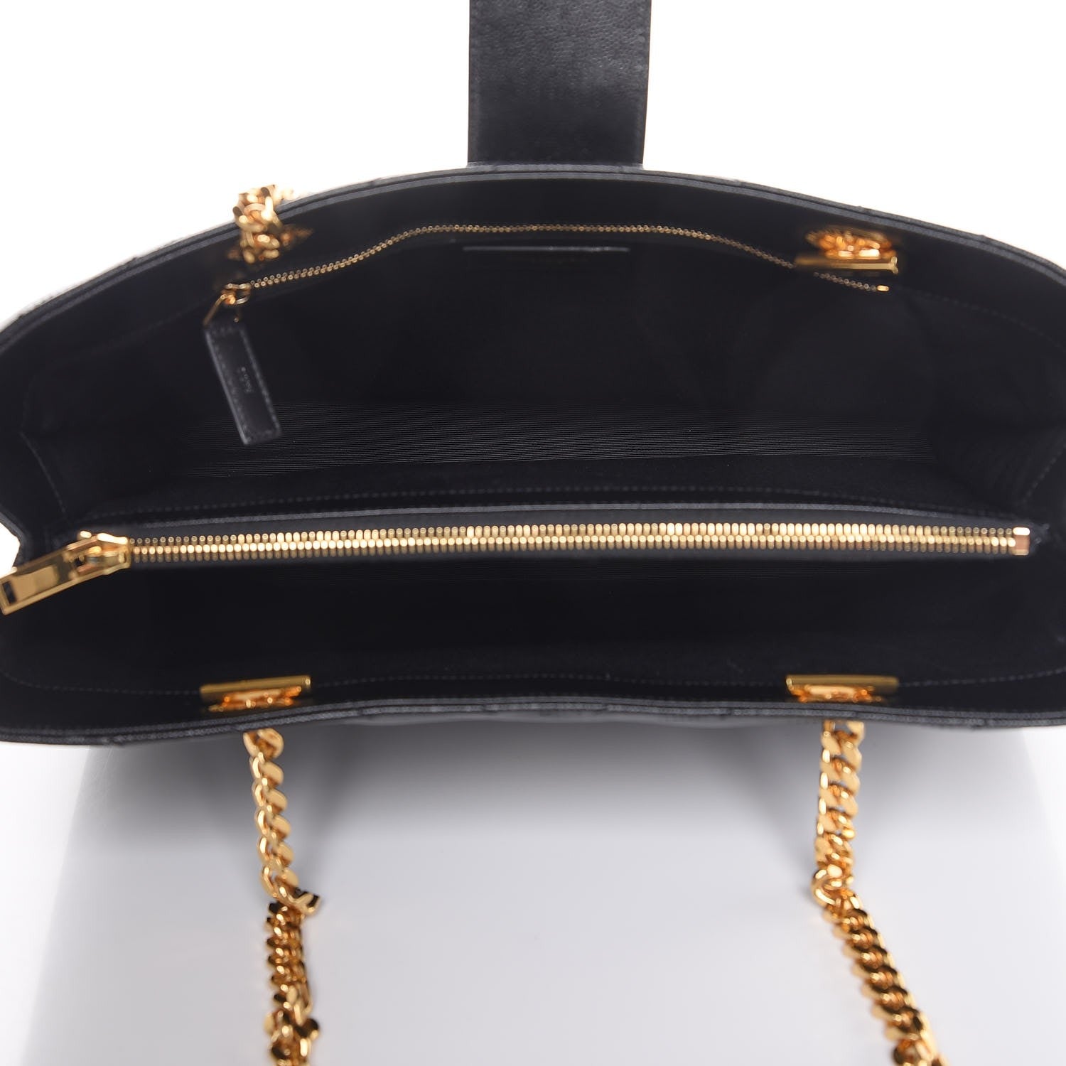 Saint Laurent Grain De Poudre Matelasse Chevron Monogram Shopping Bag Black 6 of 9