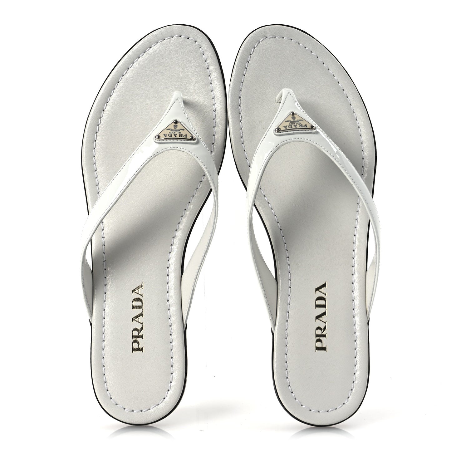 Patent Calfskin Logo Thong Sandals 40 White