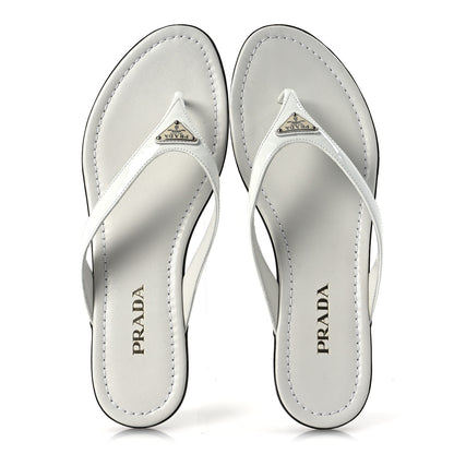 Prada Patent Calfskin Logo Thong Sandals 40 White 2 of 12
