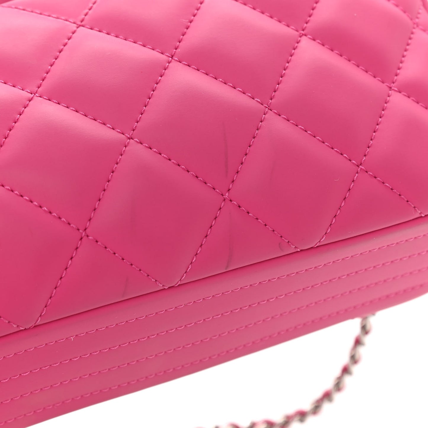 Rubber Quilted Lambskin Medium Coco Rain Flap Pink