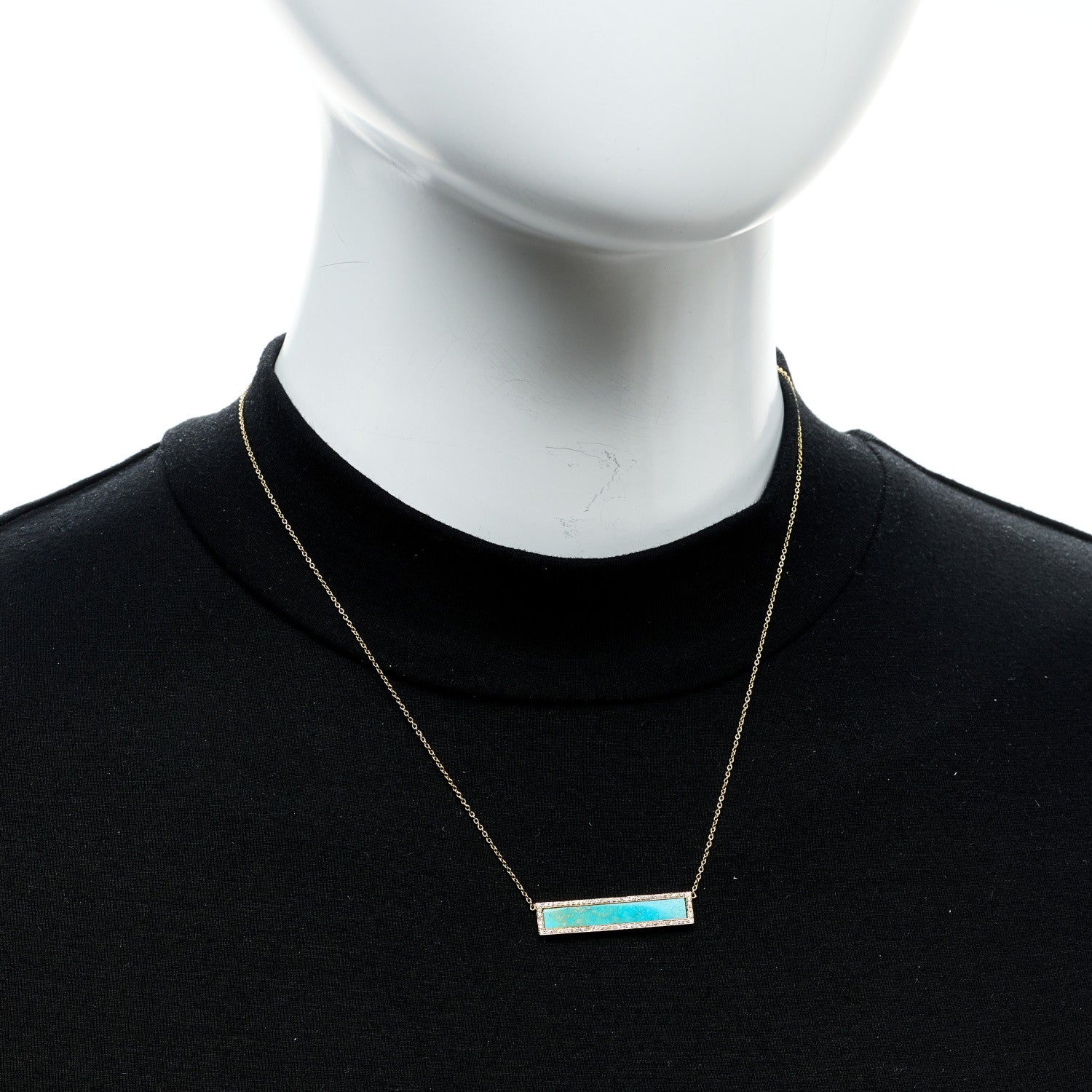Jennifer Meyer 18K Yellow Gold Diamond Turquoise Bar Pendant Necklace 2 of 5