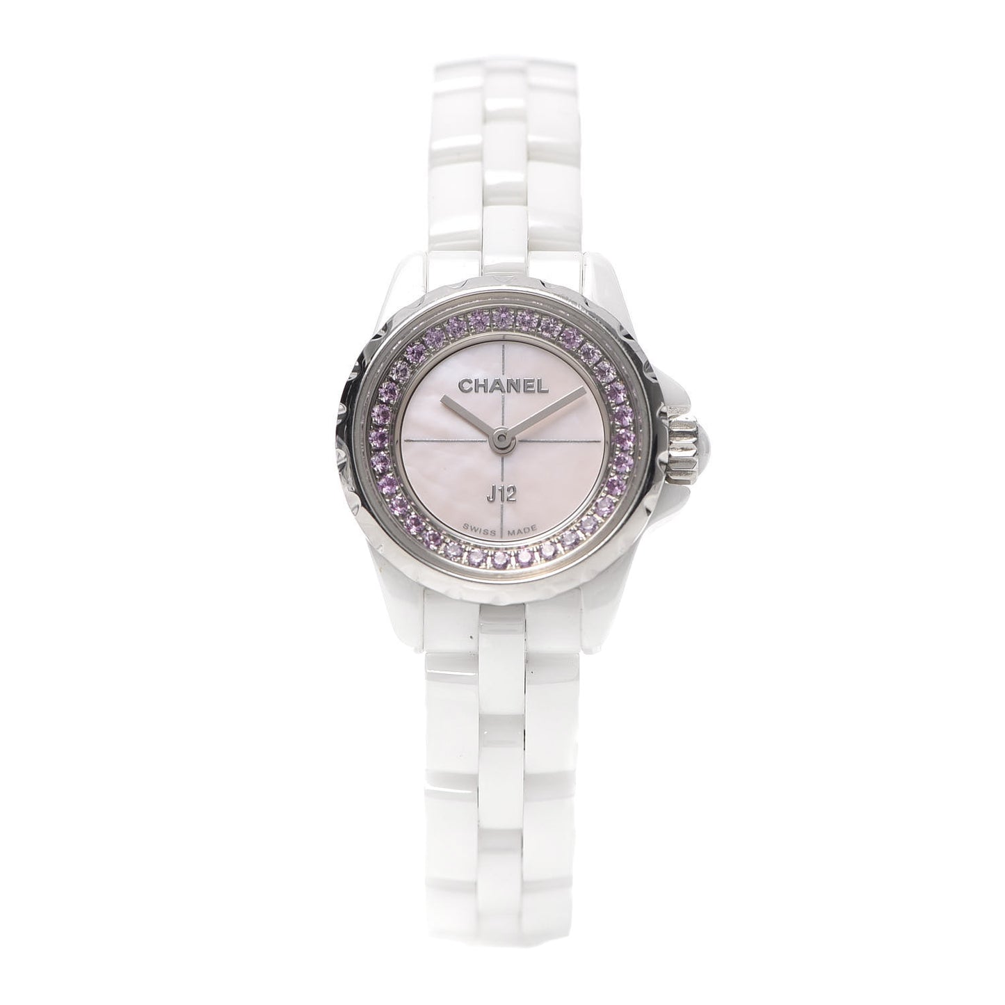 Stainless Steel Ceramic Pink Sapphire 19mm J12 Quartz Watch White