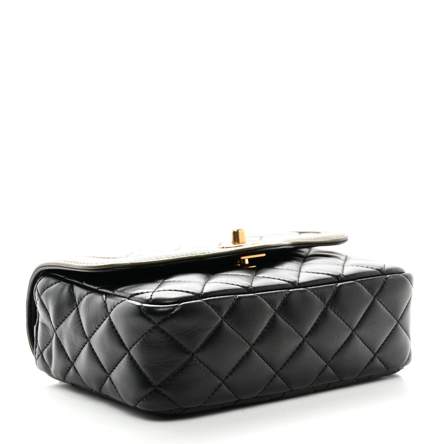Lambskin Mini Square Flap Black Khaki