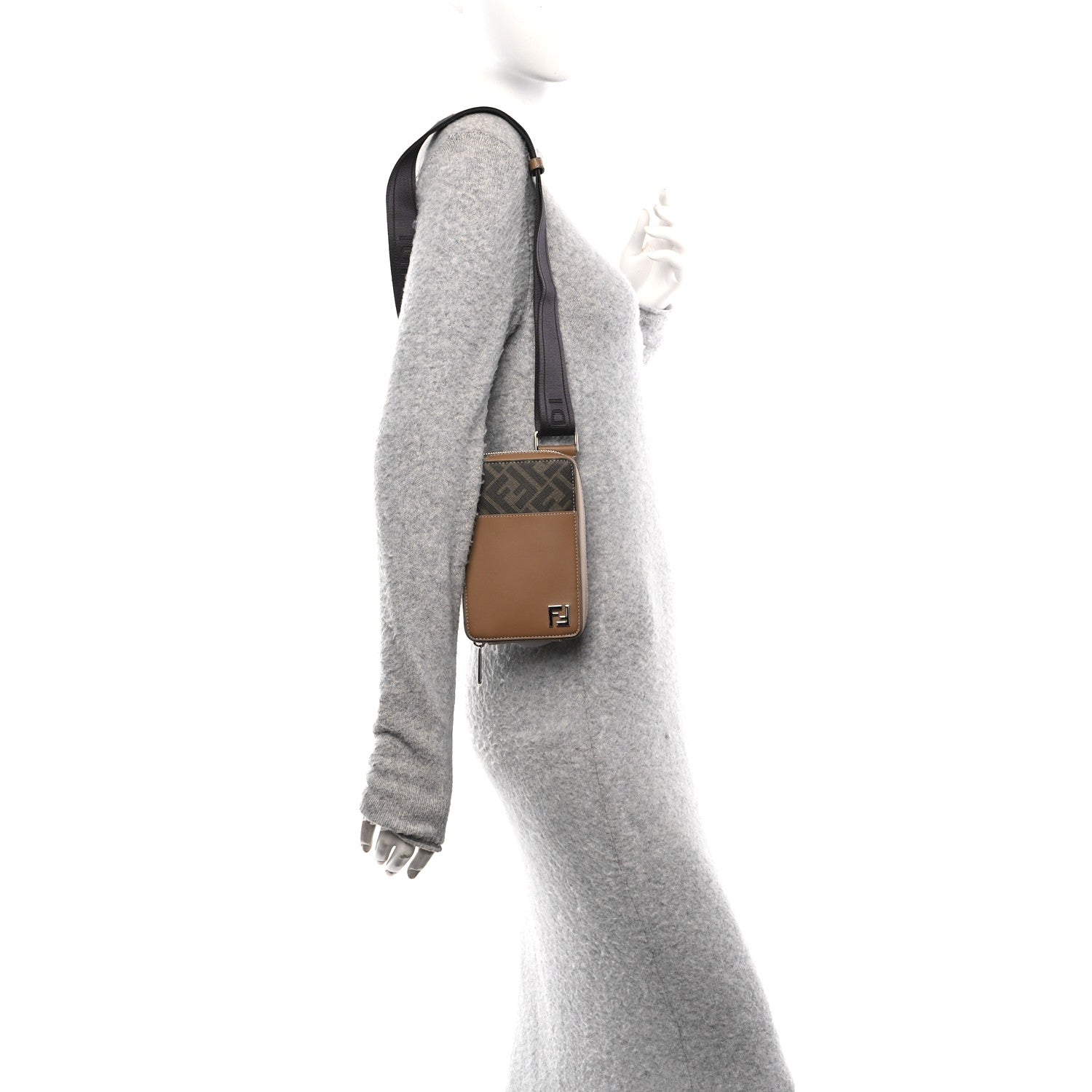 Fendi Glazed Fabric Vitello FF 1974 Bi-Color Phone Pouch Tobacco Moro Sand Black 3 of 11