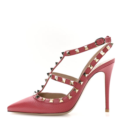 Valentino Garavani Pebbled Calfskin Rockstud Ankle Strap 100mm Pumps 37 Rock Pink 1 of 8