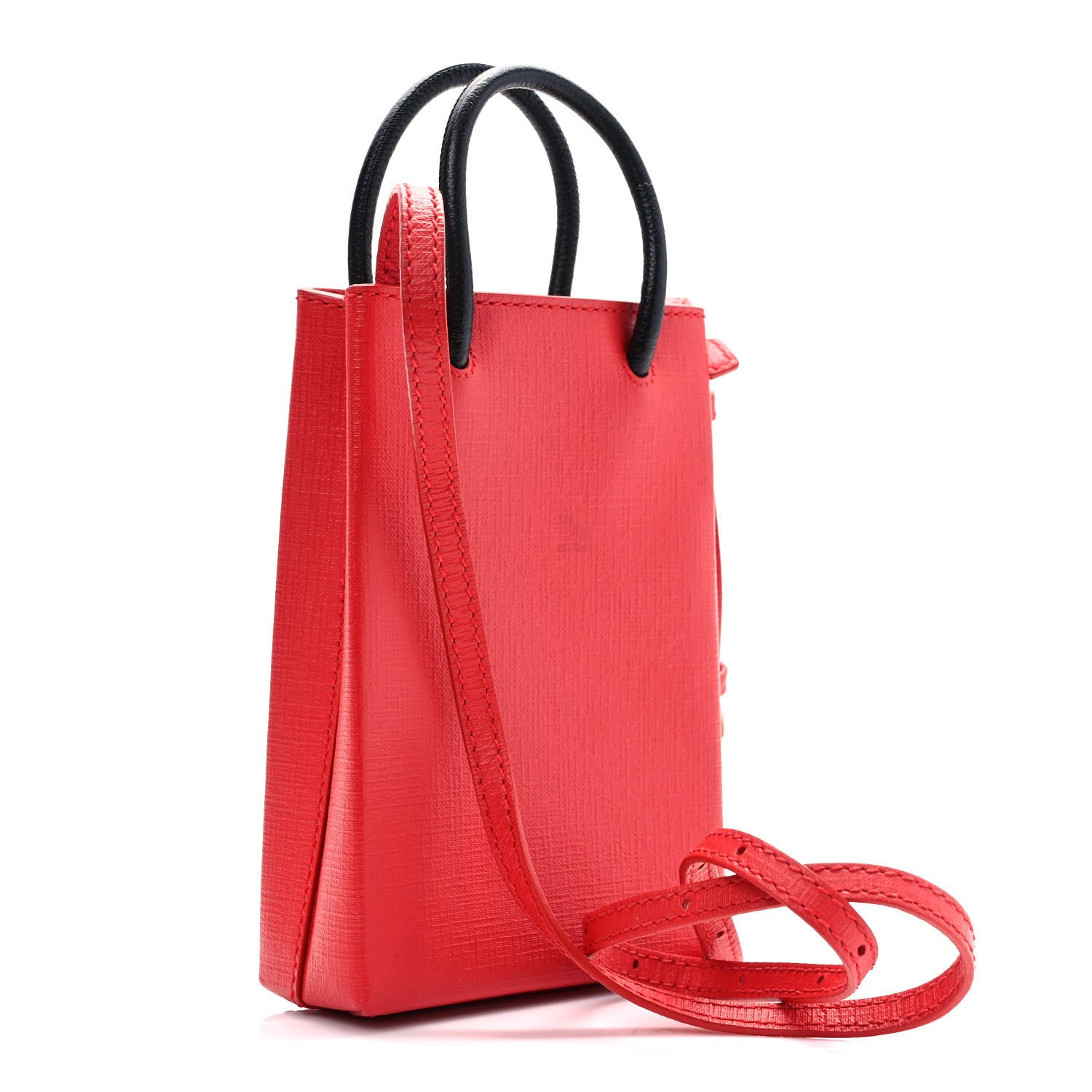 Balenciaga Squared Calfskin Logo Shopping Phone Holder Bag Red 3 of 9