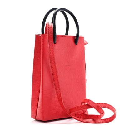Balenciaga Squared Calfskin Logo Shopping Phone Holder Bag Red 3 of 9