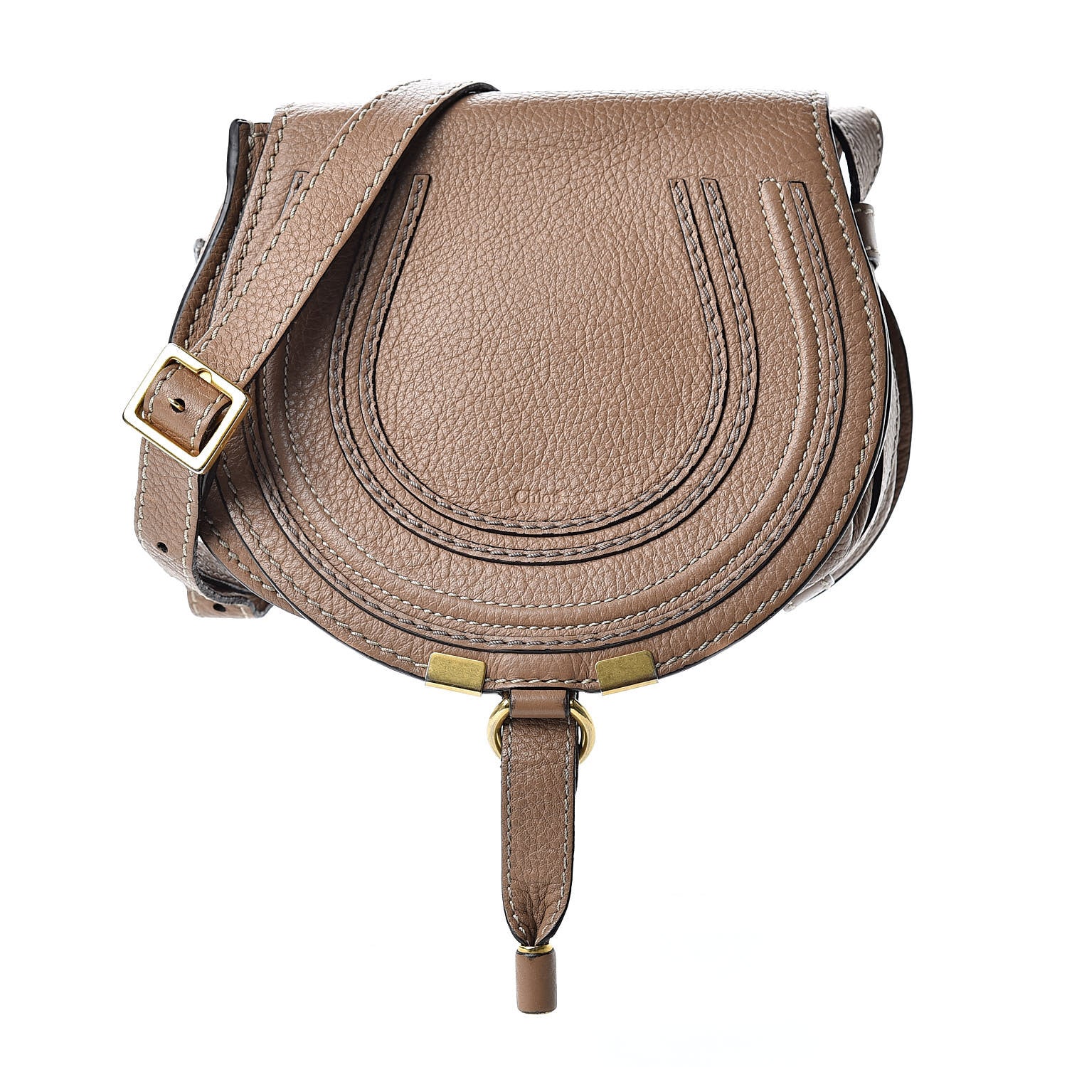 Chloe Calfskin Mini Marcie Round Crossbody Bag Nut 1 of 12